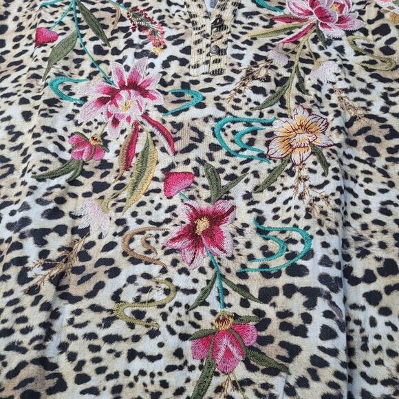$295 JOHNNY WAS NEW LEOPARD EMBROIDERED FLORAL POPOVER DRESS COVER UP MEDIUM NWT - Picture 10 of 14